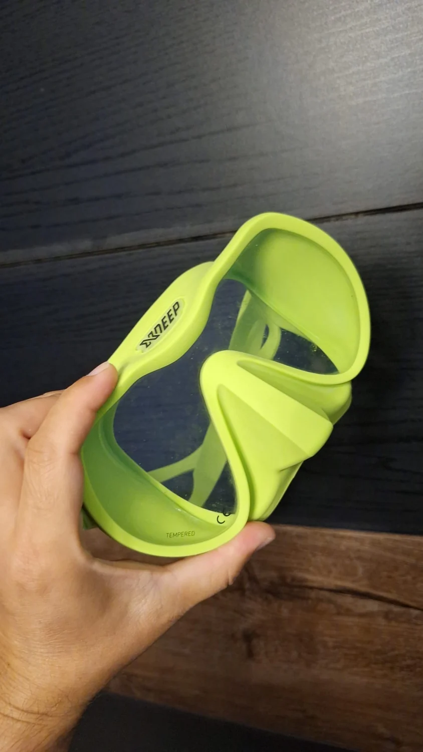 One of my lime-green XDEEP masks. Fit is the reason it stays; colour is the reason it makes me smile.